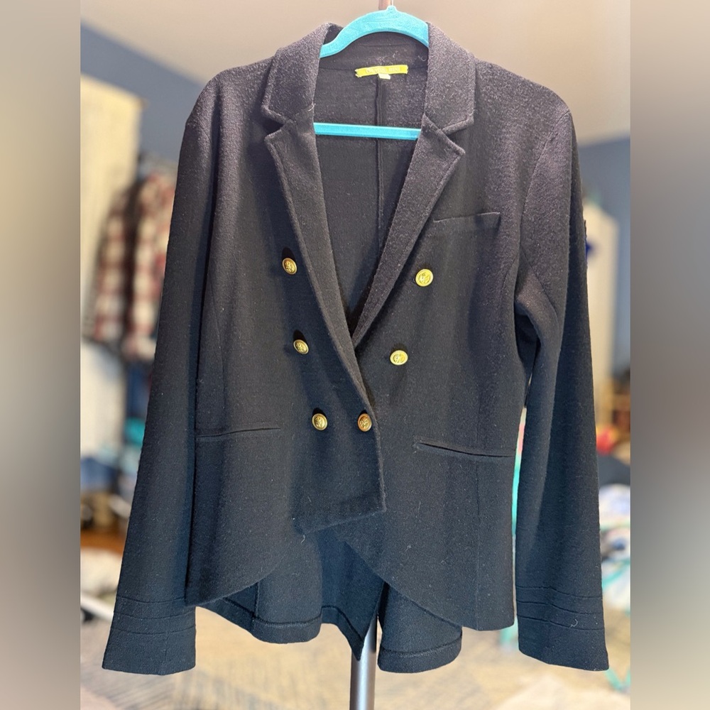 GIANNI BINI Black Knit Double Breasted Sweater Jacket Cardigan